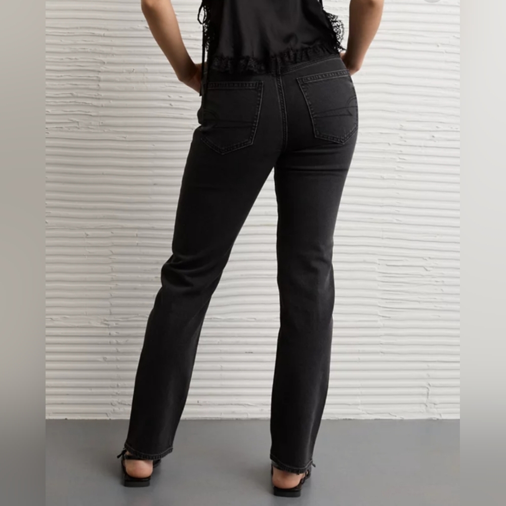 American Eagle Jeans NWT Size 12 Black Straight Super High Rise Embalishments
